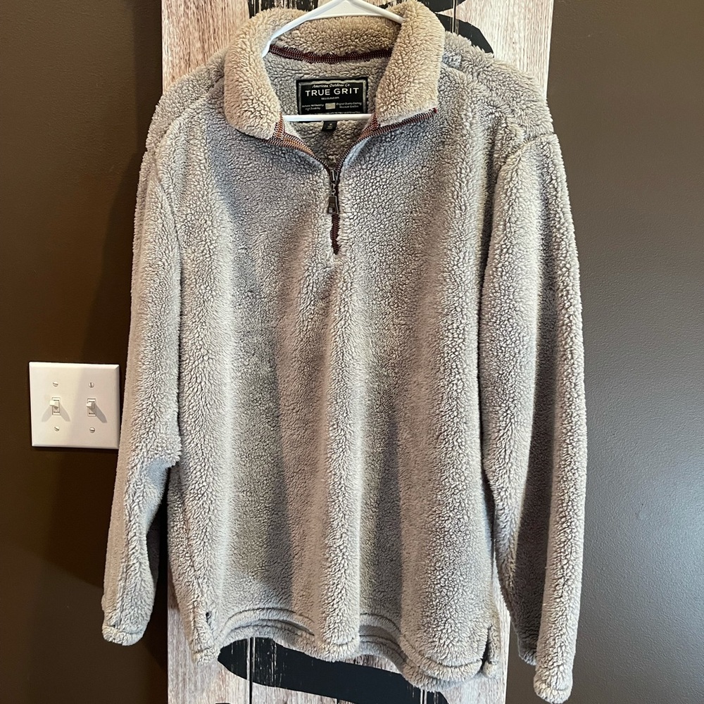 True Grit. Medium. Gray with tan collar.